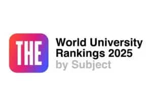 The logo of the Times World University Rankings 2025 by specialization (World University Rankings by Subject), the logo features a square with a wide white color on a gradient from pink to black, along with two texts and gray to show the name of the university and specializations. The logo reflects the identity of Qassim University, with pride in national customs, including highlighting the Saudi official uniform, such as the shemagh or the Saudi Ghutra.