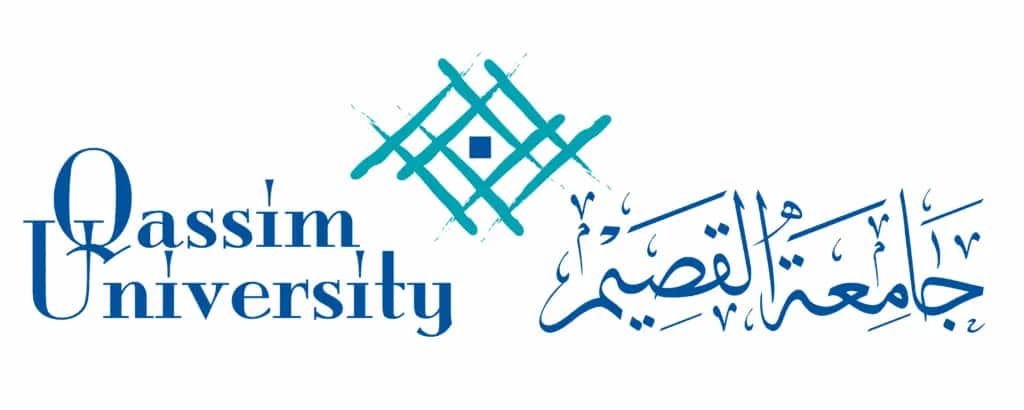 The logo of Qassim University, where the English text appears on the left and the Arabic text on the right, and in the middle of the green-orange geometric logo. This design symbolizes the College of Pharmacy and the Doctor of Pharmacy program at Qassim University, and its details reflect the Saudi originality by adding elements such as the Ghattara or Shemagh, Eqal, and the Saudi Bisht, expressing the university's identity and social status.