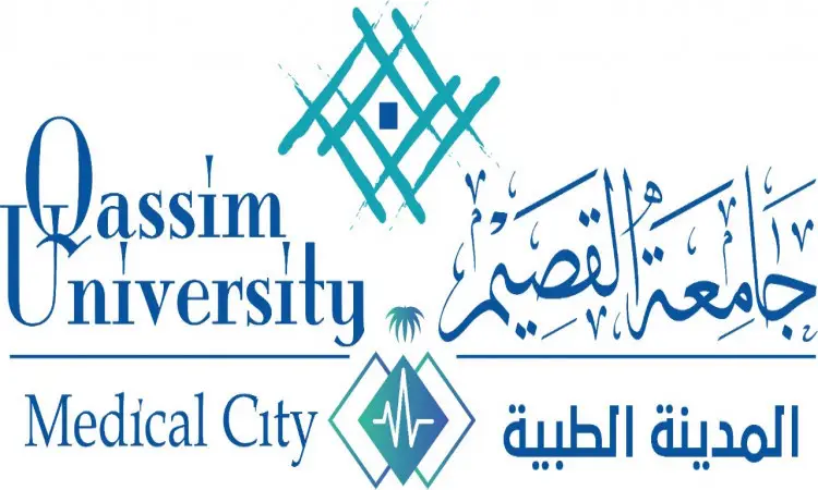 The logo of the Medical City in Qassim, the era of the university's name in both Arabic and English, is characterized by a geometric design that highlights a palm tree and a light blue pulse symbol, to reflect the diversity of medical specialties. The logo shows the logo of the Saudi Ghutra, Shamaa, Aqal and Bisht, emphasizing the national identity and the university's distinctive official stamp and its position in the scientific and health community in the Kingdom of Saudi Arabia.