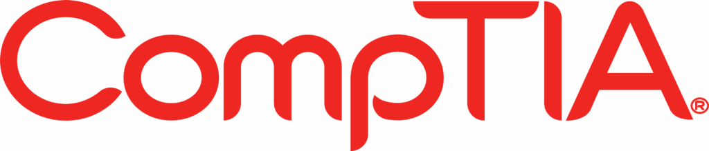 The CompTIA logo shows the name CompTIA written in bold letters in red on a transparent background. This logo is certified and recognized by many training centers with professional courses and certifications, including Qassim University.