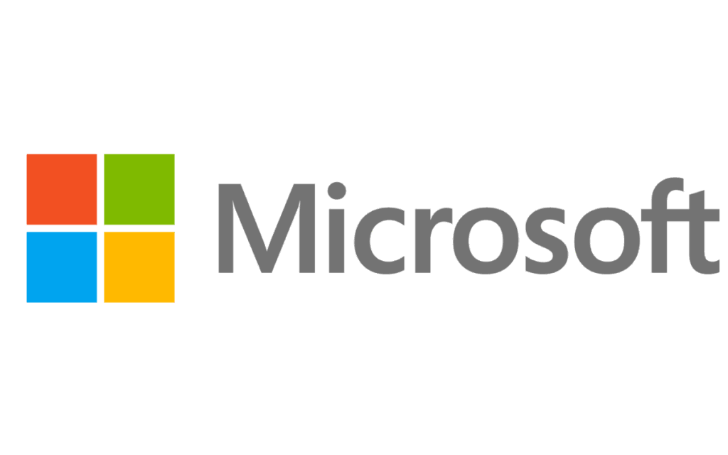 The Microsoft logo consists of four squares in the colors red, green, blue, blue, and yellow, adjacent to each other to form a window symbol, appearing next to the name "Microsoft" in gray font on a white background. This logo is often seen on course centers and professional certification programs.