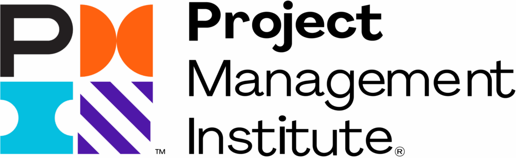 The logo of the Project Management Institute (PMI) consists of geometrically designed letters in orange, blue, and purple on the left side, accompanied by the full name of the organization in black on the right side, symbolizing the professional certificates offered by the course centers, in an official framework that enhances the scientific status of Al-Qassim University.