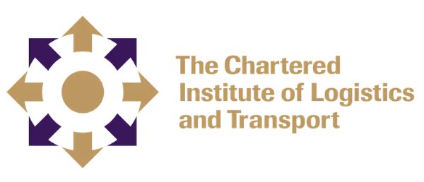 The logo of the Certified Institute of Logistics and Trade Unions, consisting of a golden circle with golden and purple arrows pointing outward, and next to it the name of the organization written in gold. This logo symbolizes the reserve certificates provided by the course centers, in coordination with Qassim University and in an official style that reflects the identity of the organization.