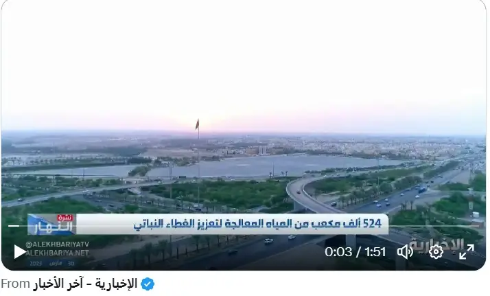 صورة جوية شاملة لمدينة تتخللها الفضاء الأخضر، وجسم محدد بشكل كبير، حيث علم المملكة العربية السعودية بشكل ملحوظ. يبرز "الهدف السادس" في أسفل الصورة باللغة العربية، إلى جانب شعار شخصي ضمن التقرير الرسمي عن جامعة القصيم.