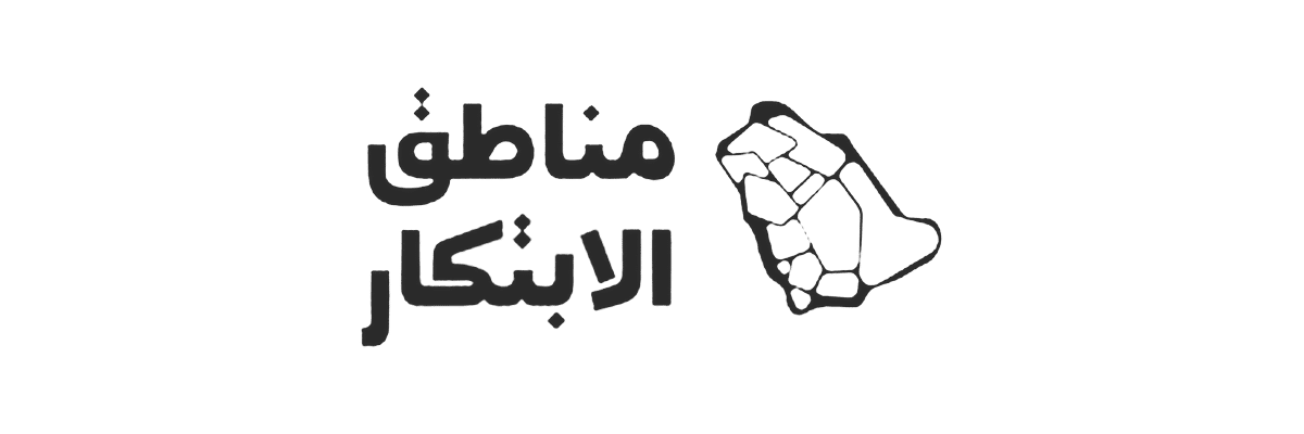 عبارة «مناطق الابتكار» بجانب رسم خريطة، بتصميم رسمي لجامعة القصيم.