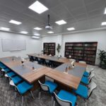 A modern, fully equipped meeting room in one of the student housing buildings at Qassim University.